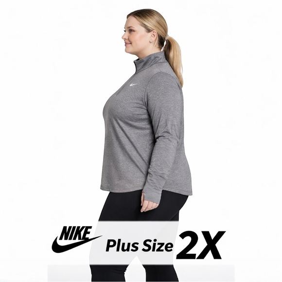 Nike Dri-Fit Plus Size 2X Quarter-Zip Pullover | Thumbholes | Gray Active Top - Picture 4 of 14